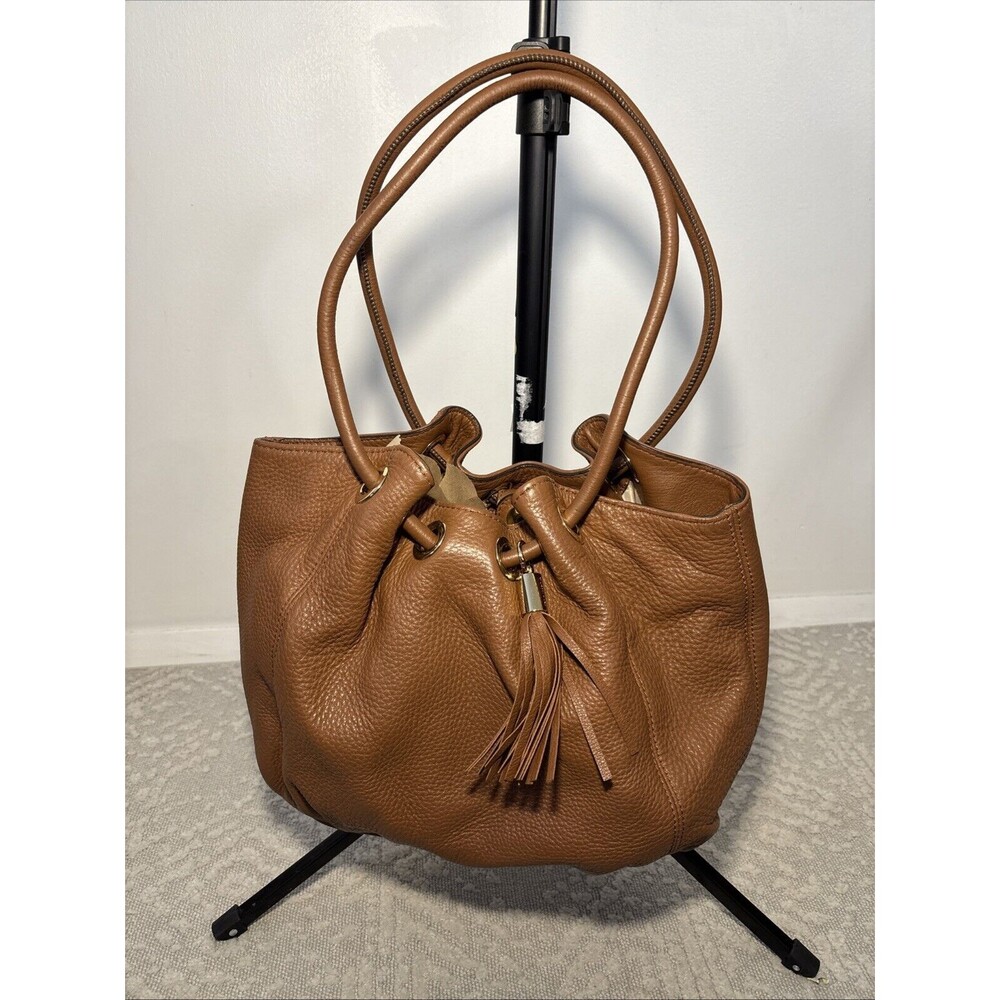 Michael Kors Tan Astor Large Ring Tote Bag Hobo Purse Pebbled Leather